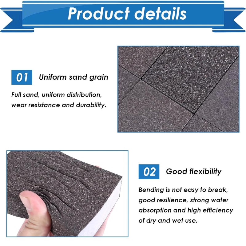 Eoppen 6Pcs Sanding Sponge 120 Grit Sanding Block Washable and Reusable for Wood, Metal, Wall Polish - Image 3